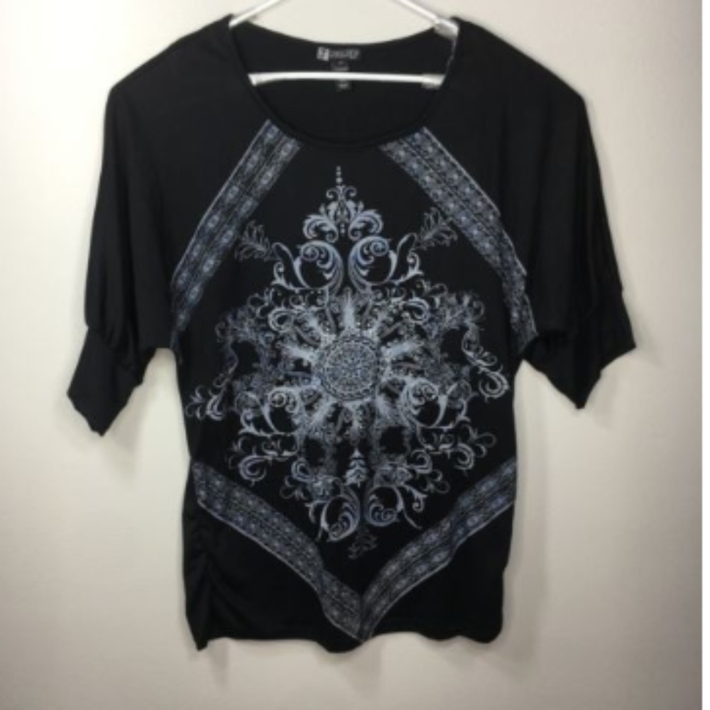 Jou Jou Plus Womens Black Embellished Top 2x